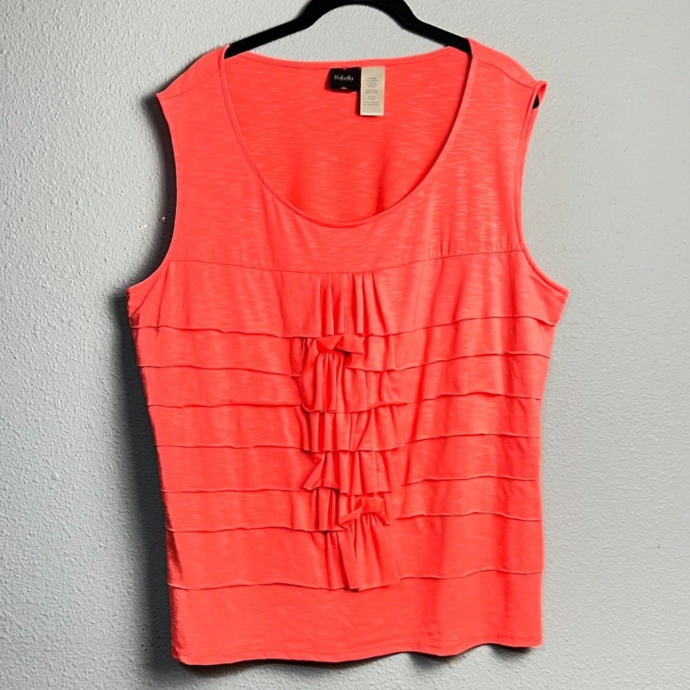 Rafaella 70's Retro Coral Orange Ruffled Tank Top‎ Women's Plus Size XXL EEG